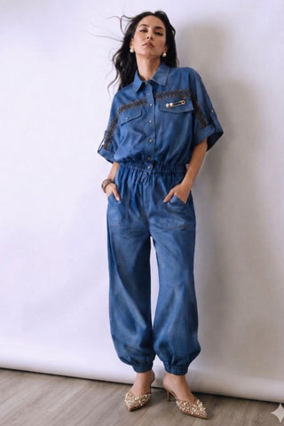 Co-ord Set Contemporary Wear - Blue Riviera Lattice Co-ord Set by Babita Malkani