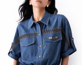 Co-ord Set Contemporary Wear - Blue Riviera Lattice by Babita Malkani