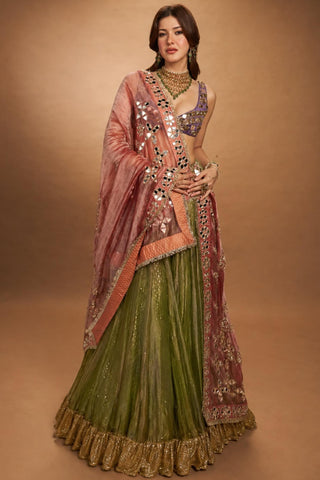 Green azal sheesh naach lehenga set