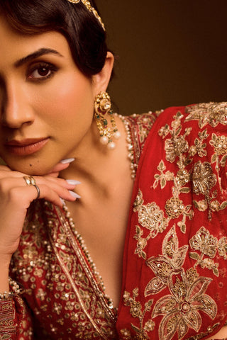 Red sagan safarnama saree skirt set