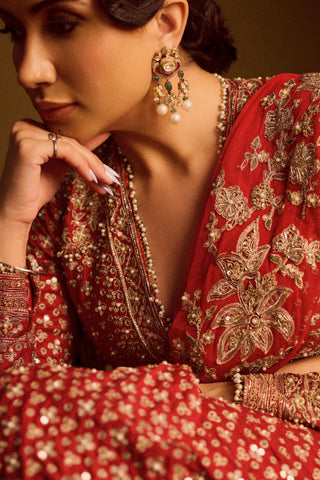 Red sagan safarnama saree skirt set