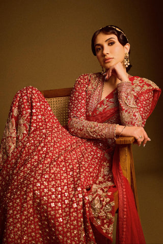 Red sagan safarnama saree skirt set