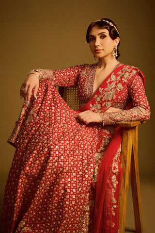 Red sagan safarnama saree skirt set