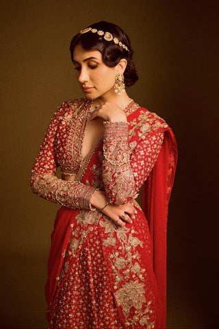 Red sagan safarnama saree skirt set