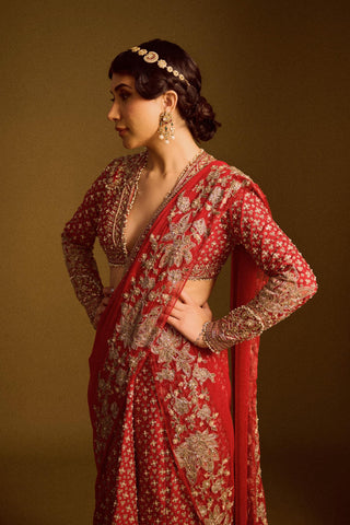 Red sagan safarnama saree skirt set