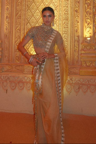 Saree Indian Wedding - Yellow Kahani Organza Saree by Itrh