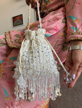 Potli Bag Wedding Wear - White Pataka Potli Bag by Plode