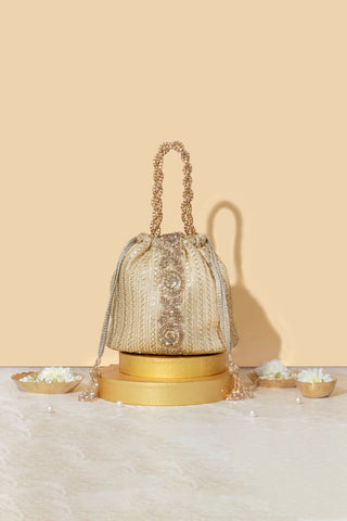 Gold yari embroidered bucket bag