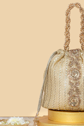 Gold yari embroidered bucket bag