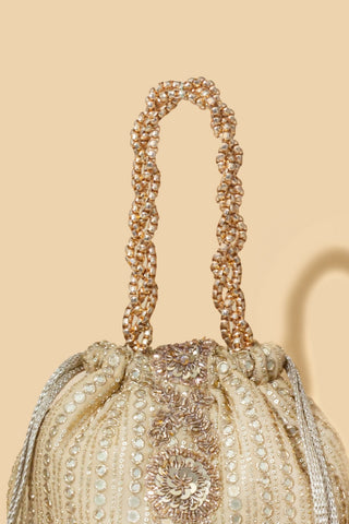 Gold yari embroidered bucket bag