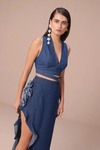 Blue denim jean halter top