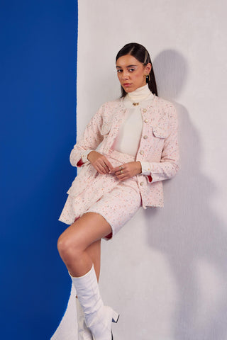 Tweed Co-ord Set Contemporary Wear – Pink Outfit by Zazu