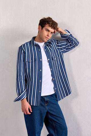 Striped Overshirt Contemporary Wear – Blue Striped Overshirt by Zazu