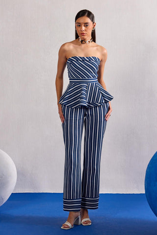 Striped Co-ord Set Contemporary Wear – Blue Striped Set by Zazu