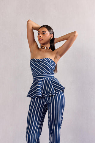 Striped Co-ord Set Contemporary Wear – Blue Striped Set by Zazu