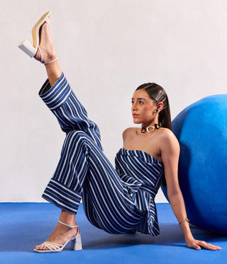 Striped Co-ord Set Contemporary Wear – Blue Striped Set by Zazu