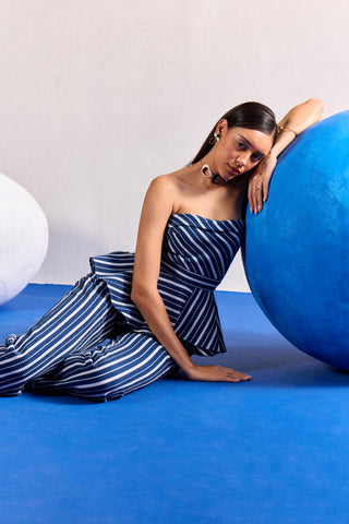 Striped Co-ord Set Contemporary Wear – Blue Striped Set by Zazu