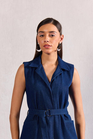 Denim Mini Dress Contemporary Wear – Blue Short Dress by Zazu