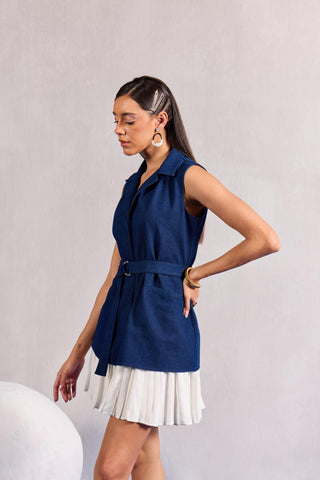 Denim Mini Dress Contemporary Wear – Blue Short Dress by Zazu