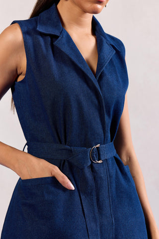 Denim Mini Dress Contemporary Wear – Blue Short Dress by Zazu