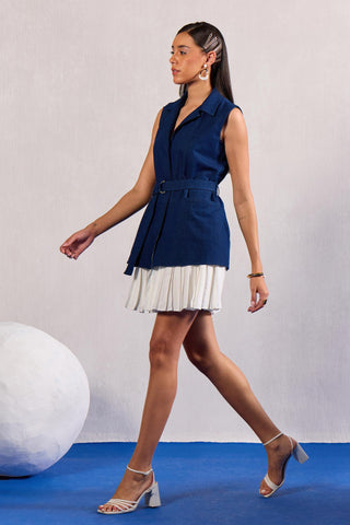 Denim Mini Dress Contemporary Wear – Blue Short Dress by Zazu