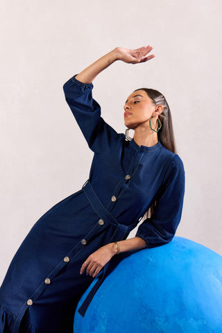 Denim Maxi Dress Contemporary Wear – Blue Flowy Dress by Zazu