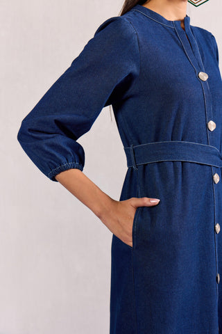 Denim Maxi Dress Contemporary Wear – Blue Flowy Dress by Zazu