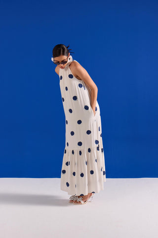Polka Dot Maxi Dress Contemporary Wear – White Polka Dress by Zazu