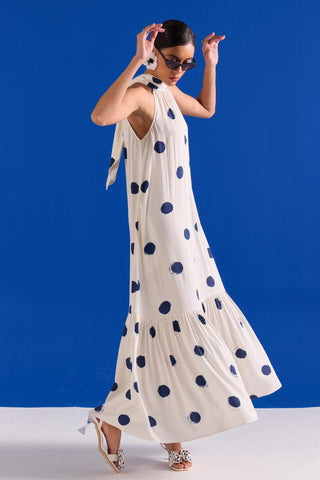 Polka Dot Maxi Dress Contemporary Wear – White Polka Dress by Zazu