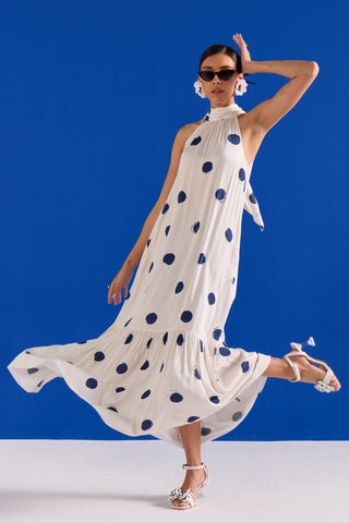 Polka Dot Maxi Dress Contemporary Wear – White Polka Dress by Zazu