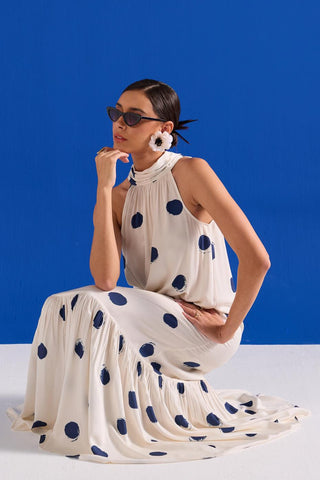 Polka Dot Maxi Dress Contemporary Wear – White Polka Dress by Zazu