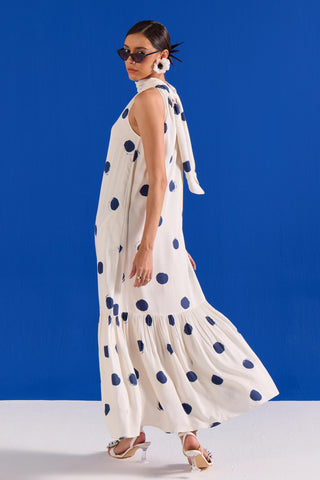 Polka Dot Maxi Dress Contemporary Wear – White Polka Dress by Zazu
