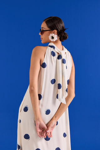 Polka Dot Maxi Dress Contemporary Wear – White Polka Dress by Zazu