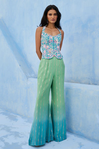Flared Pant Set Traditional Wear - Blue Zeenat Pant Set by Chamee & Palak