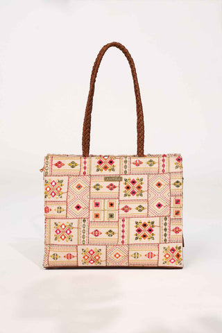 Multicolor ziana embroidered terra tote bag