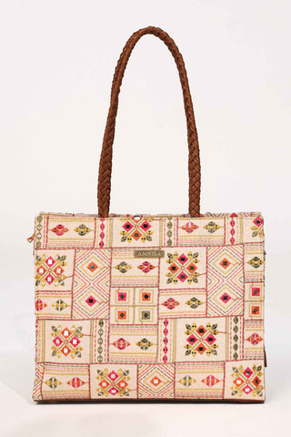 Multicolor ziana embroidered terra tote bag