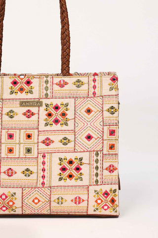 Multicolor ziana embroidered terra tote bag