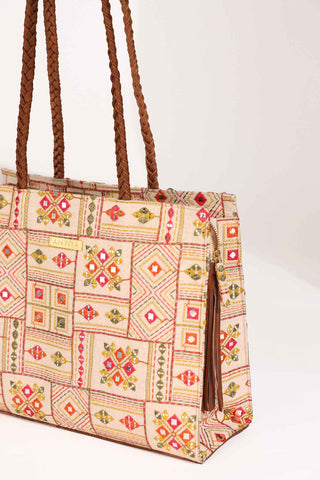 Multicolor ziana embroidered terra tote bag