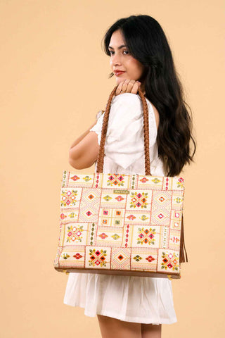 Multicolor ziana embroidered terra tote bag