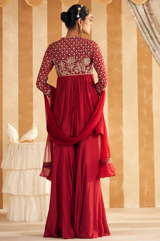 Red qasida hunar short anarkali set