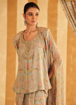 Blue gil hunar kurta cape set