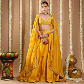 Mustard yellow heavy slub avyanna lehenga set