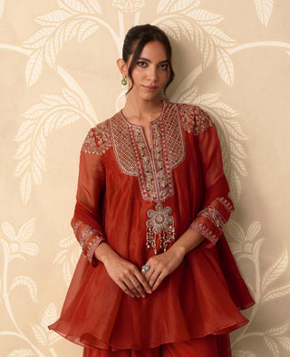 Drape Salwar for Indian Wedding – Orange Flared Kurta by Ridhi Mehra