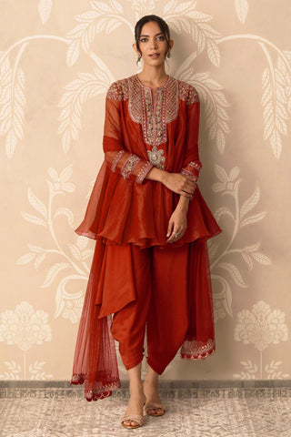 Drape Salwar for Indian Wedding – Orange Flared Kurta by Ridhi Mehra