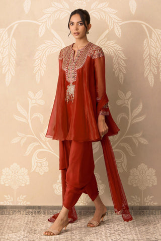 Drape Salwar for Indian Wedding – Orange Flared Kurta by Ridhi Mehra