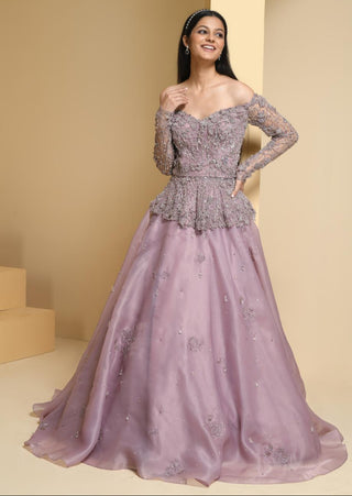 Purple peplum top and skirt set