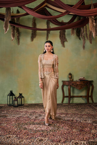 Skirt Set for Indian Wedding - Gold Elara Choli, Jacket and Skirt Set by Seema Thukral at Mrs. G