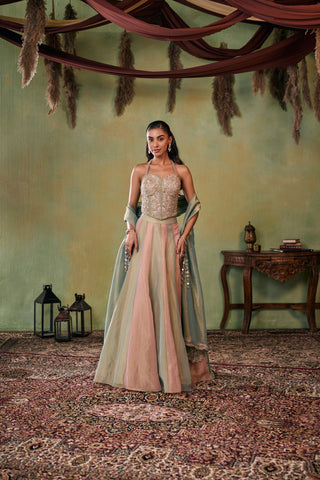 Lehenga Set for Indian Wedding - Green and Rose Gold Delilah Lehenga Set by Seema Thukral at Mrs. G