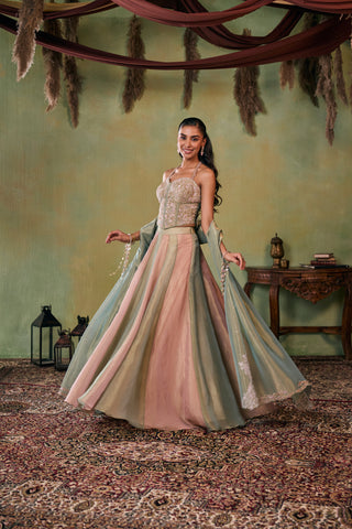 Lehenga Set for Indian Wedding - Green and Rose Gold Delilah Lehenga Set by Seema Thukral at Mrs. G