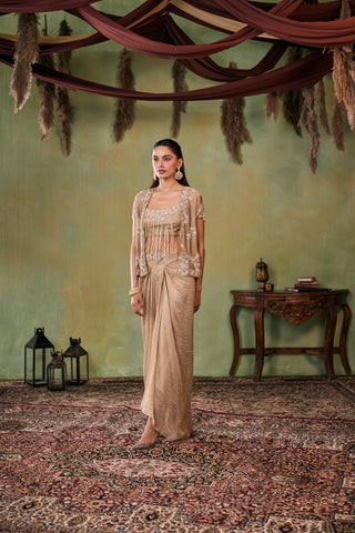 Skirt Set for Indian Wedding - Gold Elara Choli, Jacket and Skirt Set by Seema Thukral at Mrs. G